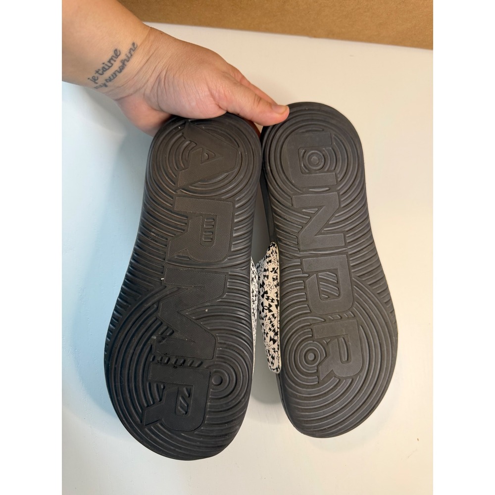 Under Armour Kids Black White Logo Print Athletic Slide Sandals Size 6Y - Picture 3 of 4